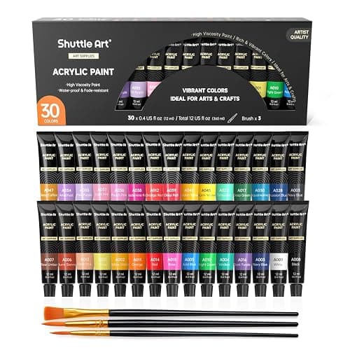 Shuttle Art Acrylic Paint Set, 30 x12ml Tubes Artist Quality Non Toxic Rich Pigments Colors Great for Kids Adults Professional Painting on Rocks Canvas Wood Clay Fabric Ceramic Crafts - Image 1