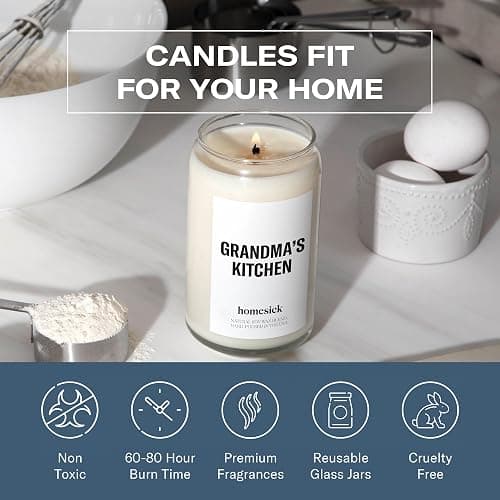 Homesick Scented Candles for Home (Grandma's Kitchen) - 13.75 oz Long-Lasting Natural Soy Wax Blend Jar Candle Gifts for Women & Men, 60-80 Hours Burn Time - Notes of Butter, Apple & Cream thumbnail 5
