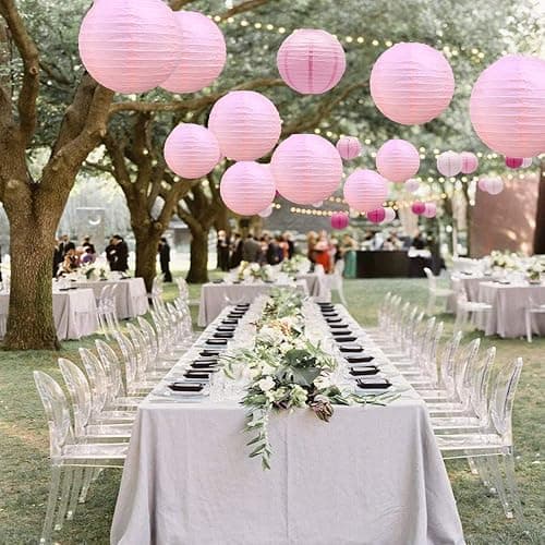 BEISHIDA 6-Inch Pink Round Paper Lanterns Hanging Decorative Chinese Paper Lanterns Lamp for Valentine Birthday Wedding Party Decoration and Baby Bridal Shower（6 Packs） thumbnail 5