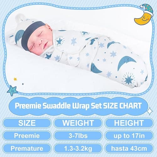 Buryeah 4 Pack Preemie Swaddle Blanket Wrap Set with Hat for Baby Boys Girls 3-7 Lbs Preemie Newborn Clothes Sleepers Cap thumbnail 2