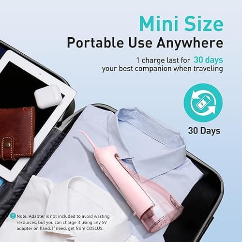 COSLUS Water Dental Flosser Teeth Pick: Portable Cordless Oral Irrigator 300ML Rechargeable Travel Irrigation Cleaner IPX7 Waterproof Electric Flossing Machine for Teeth Cleaning C20(F5020E) Pink thumbnail 6