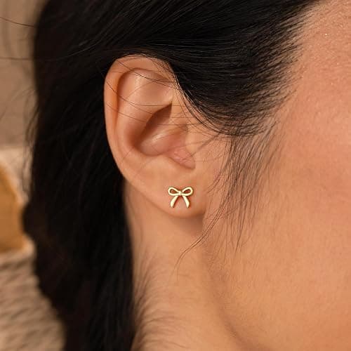 JIAOGE Easter Gifts for Kids Teen Girls - Gold Earrings for Women Girls Bow Earring Jewelry Huggie Hoop Stud Earrings Hypoallergenic CZ Pearl Drop Bow Earring Gifts for Girls Wedding Birthday Gifts thumbnail 3