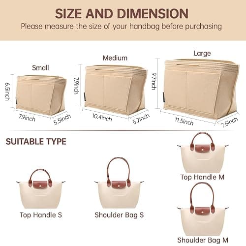 OPPOSHE Purse Organizer Insert for Longchamp Le Pliage, Premium Felt Long Champ Bag Handbag Women, Tote Organizer Insert with 9 Compartments (Large, Beige) thumbnail 2