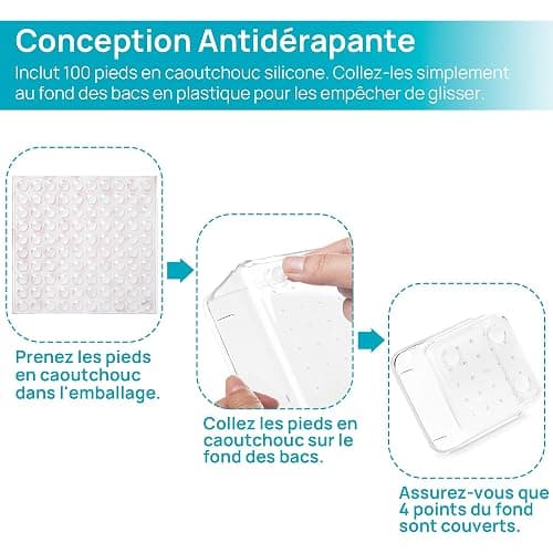 Vtopmart Organisateu Tiroir, Plastique Rangement Tiroir, 4 Tailles, 25 Pack | Design Transparent Empilable, pour Salle de Bain, Coiffeuse, Cuisine et Bureau, Livré avec Tapis Antidérapan, Facile Nettoyer thumbnail 4