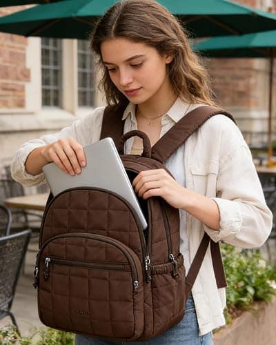 BAGSMART College Laptop Backpack, Travel Backpack for Women, Quilted Casual Daypack, Water-Resistant Bookbag for 15.6 Inch Laptop, Chocolate thumbnail 2