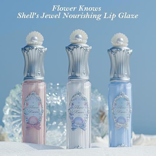 Flower Knows Shell's Jewel Nourishing Lip Glaze, Bright Coral Pink | Hyaluronic Acid-Infused Formula, Sheer High-Shine Finish, Vegan (P02 Stellar Nacre) thumbnail 7