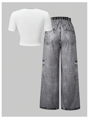 SOLY HUX Girl's Y2k Clothes Star Graphic Crop Top and Baggy Pants Grunge 2 Piece Outfit Streetwear thumbnail 2