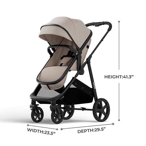 Mompush Wiz 2-in-1 Bassinet Stroller Reversible Seat, One-Hand Fold, Khaki | Newborn to toddler, large wheels with suspension, multi-position recline, UPF 50+ canopy, large basket, cup holder included thumbnail 3