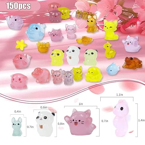 150 Pcs 1inch Luminous Mini Resin Animals Bulk, Figures Glow in The Dark, Tiny Miniature Resin Animals for Creative Crafts Ornaments, Fairy Gardens Decor and Dollhouse Hide Accessories thumbnail 3
