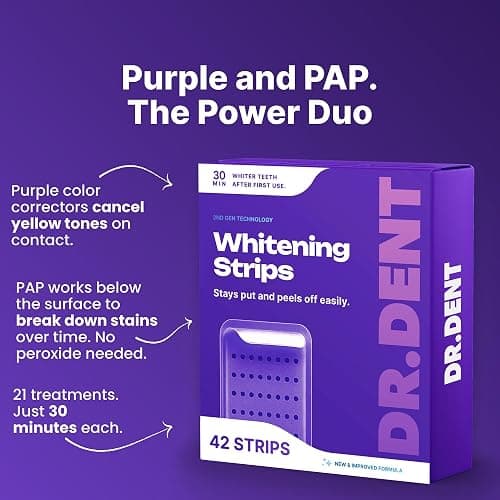 DRDENT Purple Teeth Whitening Strips 21 Treatments - Safe for Enamel - Non Sensitive Teeth Whitening - Whitening Without Any Harm - Pack of 42 Strips + Mouth Opener Included thumbnail 5