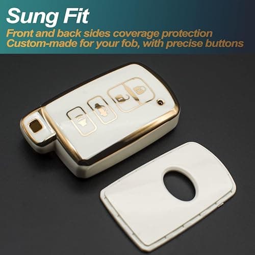 FEYOUN Key Fob Cover Compatible with Toyota Avalon Camry Corolla RAV4 Sequoia Highlander 4Runner Smart 4 Buttons TPU Remote Keyless Key Fob Case Protection Shell Accessories, White thumbnail 3