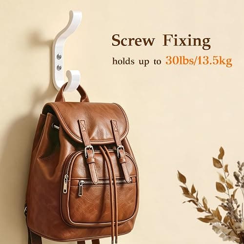 4 Pack Heavy-Duty Metal Double Coat Hooks, for Coats,Hats,Towels and Bags | Double Coat Hooks | white wall hooks | Individual screw-in mounting | Strong double hooks support up to 13.5 kg | Josmimic thumbnail 3