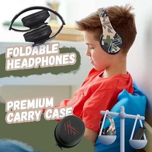 PowerLocus Kids Headphones Over-Ear, Bluetooth Wireless Headphones for Kids,with Microphone, Safe 85DB Volume Limited, Foldable with Carry Case, Audio Cable, Micro SD mode for Online Classes,PC,Phones thumbnail 6