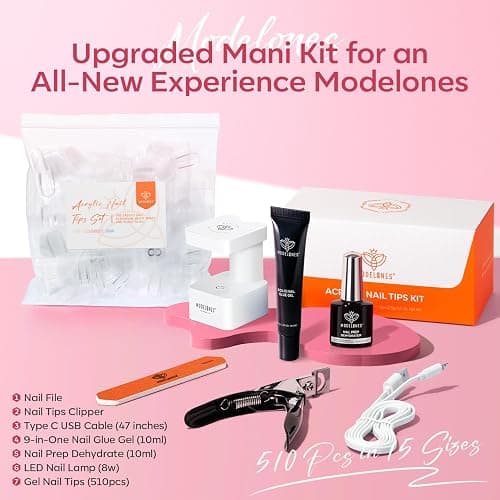 modelones Gel Nail Kit Almond, 510Pcs Nail Tips Solid Glue Prep Dehydrator & Mini U V LED Light Clipper, Upgrade 15Sizes Medium Almond Press on Tips Etch Half Matte for Easy Extension DIY Women Gift thumbnail 2