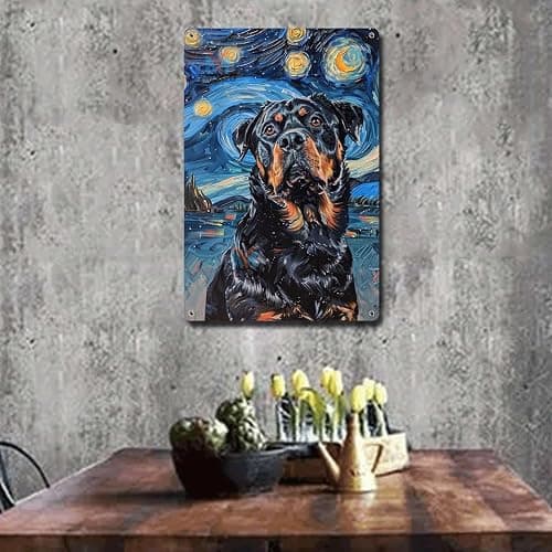 Vintage aluminum rottweiler starry night wall decor thumbnail 3