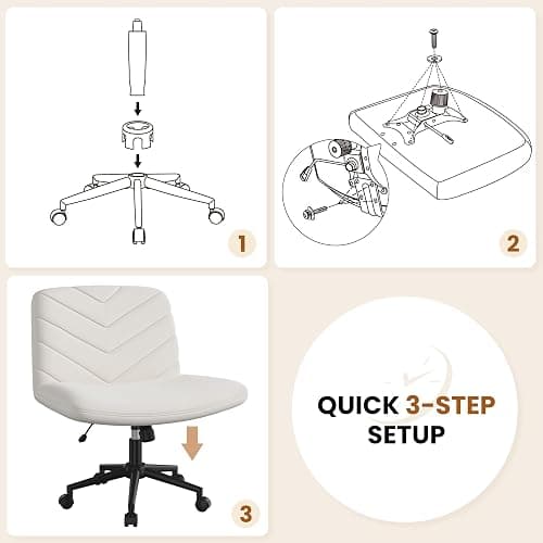 Yaheetech Wide Criss Cross Legged Office Desk Chair with No Wheels, Vanity Comfy Swivel Computer Chairs for Home Office Reading Makeup, Beige thumbnail 5