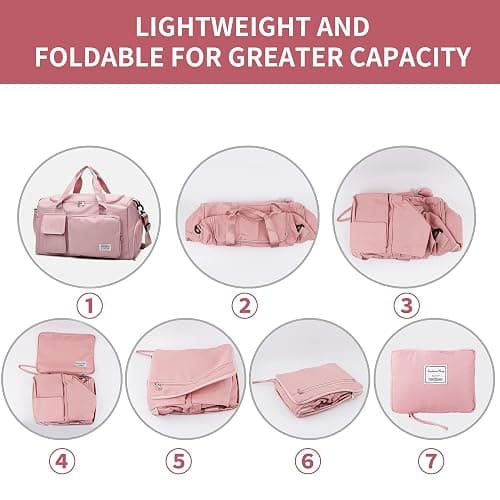 Aedcbaide Travel Bag,Gym Bag Womens,Duffle Bag with Shoe Compartment,Lightweight Foldable Weekend Bags for Women,Dry and Wet Overnight Bags for Women,Sports Bag for Woman Man(Pink) thumbnail 6
