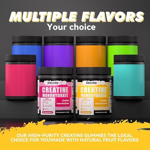 ElevateLife NSF Certified Creatine Monohydrate Gummies 5000mg for Men & Women, Chewables Creatine Monohydrate for Muscle Strength, Muscle Builder, Energy Boost, Pre-Workout Supplement-90 Pineapple thumbnail 9