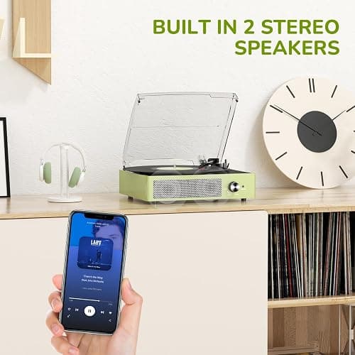 Vinyl Record Player Turntable with Built-in Bluetooth Receiver & 2 Stereo Speakers, 3 Speed 3 Size Portable Retro Record Player for Entertainment and Home Decoration(Orange) - Orange thumbnail 7