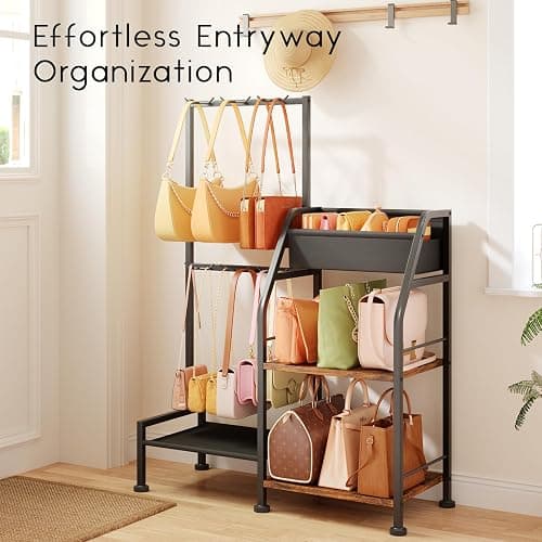 Homsorout Purse Organizer for Women - 3-Tier Storage Stand & 12 Fixed Hooks, Visible Backpack Storage, Space-Saving Bag Organizer Rack for Home, Closet, Black thumbnail 8