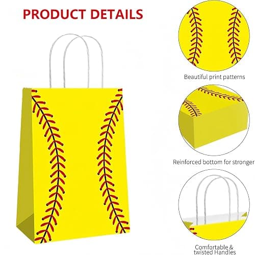 Küchera Softball Gift Bags for Team Girls – 12 Pack Softball Goodie Bags for Birthday, Party Favors, End of Season Gifts, Snack Treat Holders, Kraft Paper Bag with Handles thumbnail 3