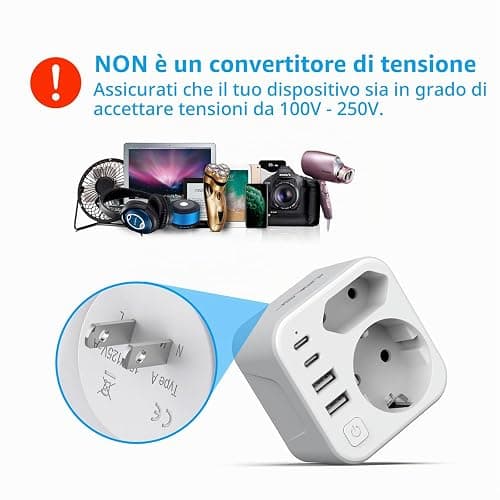 Adattatore di viaggio internazionale JSVER 6 in 1 con 2 USB-C e 2 USB-A per Giappone, Stati Uniti, Canada, Colombia, Messico, Thailandia, Arabia Saudita e altro ancora. (Con spina di tipo A) thumbnail 7