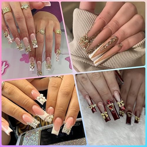 OPMADM 135 Pcs Bow Nail Charms 5 Styles Metal Bow Charms for Nails Gold Silver and White Gold thumbnail 7