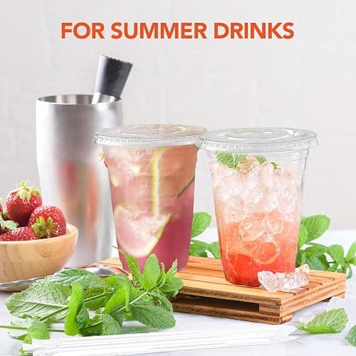 Glotoch Express Plastic Cups with Lids and Straws [100 Sets - 16oz] Disposable Clear Crystal Plastic Coffee Cups with Lids, BPA Free Small To Go Cold Cup for Cold Drinks, Milkshake, Juice, Party thumbnail 7