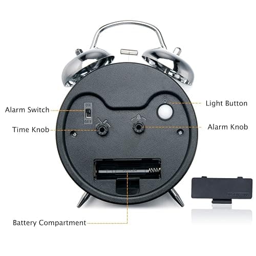 Peakeep Loud Alarm Clock for Heavy Sleepers Adults, Metal 4.5" Twin Bell Battery Operated Alarm Clocks for Bedrooms Decoration (Peacock Green) thumbnail 7