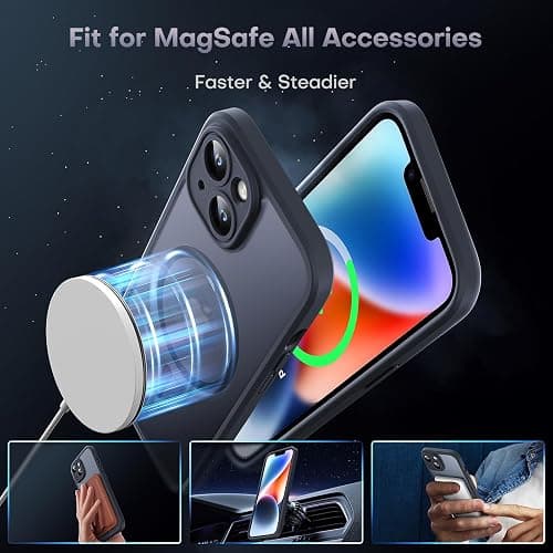 TOCOL Magnetic for iPhone 14 Case, Compatible with Magsafe, Upgraded Full Camera Protection, Drop Protection, Translucent Matte Back Bumper Phone Cover 6.1-Inch (Black) thumbnail 3