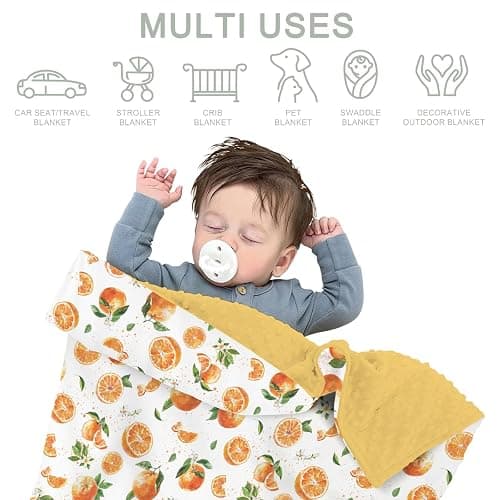 Watercolor Oranges Baby Blankets for Girl Boy Orange Branches Flowers Leaves Soft Mink Dotted Backing Double Layer Swaddle Receiving Blanket for Toddler Nursery Summer Citrus Fruit Bed Blanket 30x40 thumbnail 8