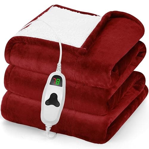 greenoak Heated Blanket Electric Throw 50"X60", Heating Blanket with 10 Heat Levels 1/2/4/6/8 Hours Auto-Off Overheat Protection, Flannel Sherpa Soft Warm Heater Blanket, ETL Certified Red - Image 1