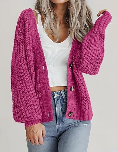 Zeagoo Women's 2025 Fall Chunky Knit Cardigans Open Front Long Sleeve V Neck Button Loose Cardigan Sweaters thumbnail 3