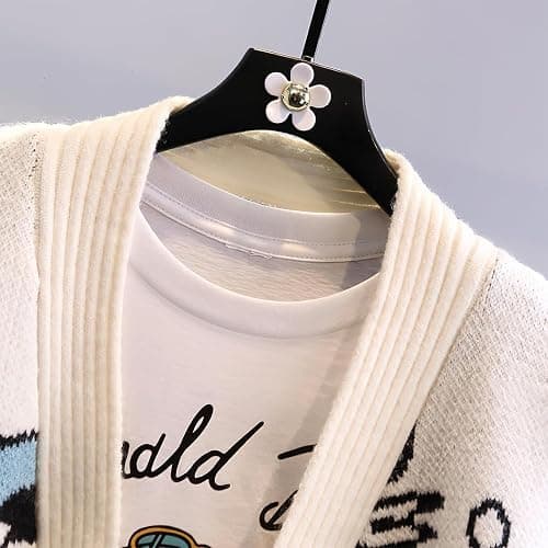 Lazutom Womens Fall Cute Embroidery Cartoon Duck Cable Knit Cardigans Sweater Button Down Slouchy Wool Blend Coat thumbnail 3