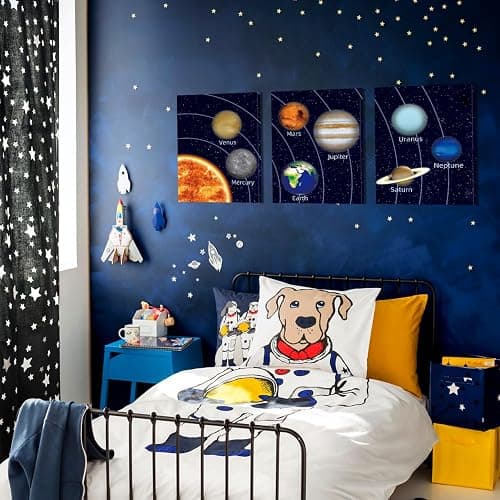 KAIRNE Boys Space Room Decor Framed Outer Space Wall Art Set of 3 (12X16inch) Kids Picture Planets Pictures Solar System Educational Teaching Poster for Boys Room Nursery Children Playroom Decor thumbnail 3
