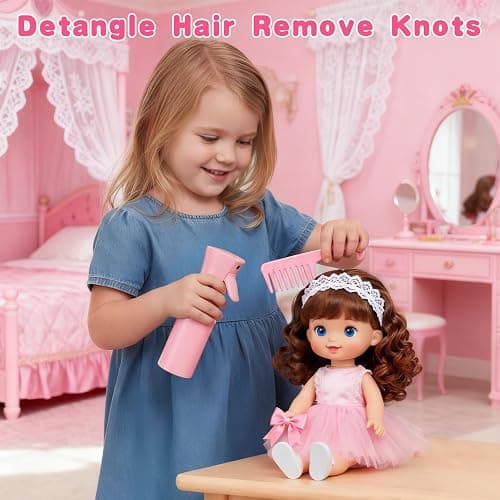 Doll Hair Brush Compatible with American Girl, Doll Wig Brush Set with Spray Bottle Detangle Brush Curly Hair Comb Set Fit for American Girl Doll Accessories, Doll Head Hair Styling Brush Set 8 PCS· thumbnail 4