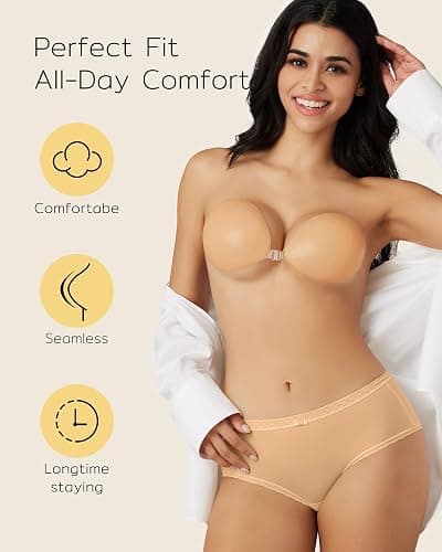 Niidor Adhesive Bra Strapless Sticky Invisible Push up Silicone Bra for Backless Dress thumbnail 2