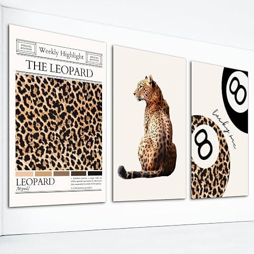 Funky Leopard Canvas Wall Art, Preppy Lucky 8 Ball Poster, Set of 3 Charming Cheetah Picture, Preppy Room Decor, Gift for Cheetah Lover, Trendy Wall Decor for Living Room 12x16 in Unframed - 12W"x16W" - Leopard01-Unframed - Image 1