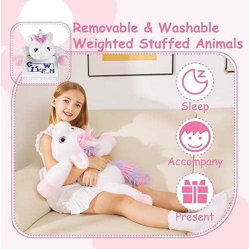 GILFWM Unicorn Weighted Stuffed Animals - 25" Big Stuffed Animal Toy Rainbow Pillow for Girls Boys Kids, 5 lbs Ultra-Soft Washable Weighted Plush thumbnail 6