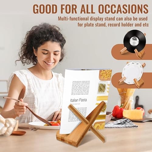 Sunnychicc Cookbook Stand for Kitchen, Recipe Book Holder for Kitchen Counter, Wooden Cookbook Holder, Rustic Cook Book Stand thumbnail 5