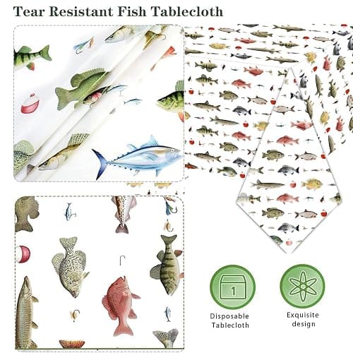 Vyntrago 3PCS Fishing Table Cloth, Plastic Party Tablecloth Decorations (54" x 108") Disposable Fish Party Supplies Table Cover, for Little Fisherman Decorations, Birthday thumbnail 6