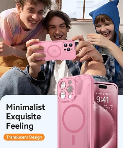 CANSHN Magnetic for iPhone 15 Plus Case, Upgraded [Full Camera Protection] [Compatible with Magsafe] [Translucent Matte] Shockproof Protective Phone Case for iPhone 15 Plus 6.7" - Pink - Pink thumbnail 8