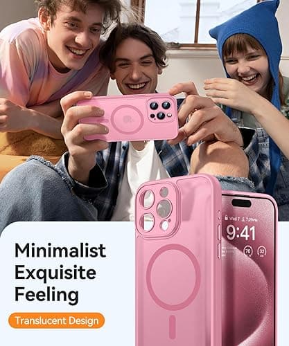 CANSHN Magnetic for iPhone 15 Plus Case, Upgraded [Full Camera Protection] [Compatible with Magsafe] [Translucent Matte] Shockproof Protective Phone Case for iPhone 15 Plus 6.7" - Pink - Pink thumbnail 8