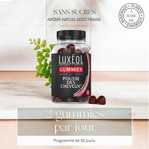 Luxéol - Gummies Pousse Cheveux - Complément Alimentaire - Stimule Le Bulbe Capillaire - Plante, Minéraux, Vitamines - Arôme Fraise, Sans Sucres - Fabriqué En France - Programme 1 mois - 60 Gummies thumbnail 3
