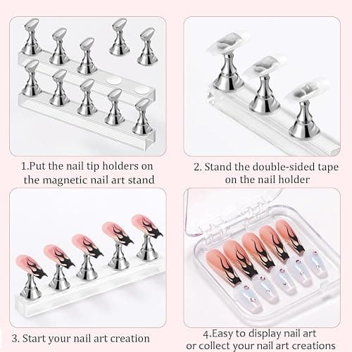 Etercycle Nail Stand Acrylic Nail Art Display Stand Practice Nail Holder for Painting Nails Magnetic Practice Stands with Double-sided Tape For DIY Salon Supplies (Silver) thumbnail 3