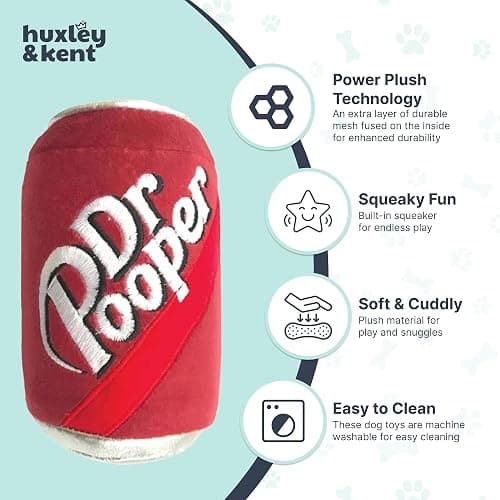 Huxley & Kent Funny Dog Toy w/Squeaker – Power Plush Squeaky Dog Toys for Small, Medium & Large Dogs – Soft Stuffed Animal for Indoor Play & Fetch - Dr Pooper, Small thumbnail 4