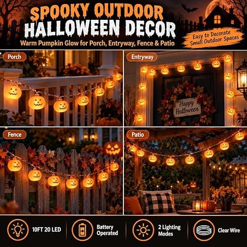 Besitek Halloween Pumpkin String Lights, 20 LED,10FT, Battery Operated | Festive pumpkin string lights create a fun Halloween atmosphere for indoor and outdoor seasonal decorating. thumbnail 6