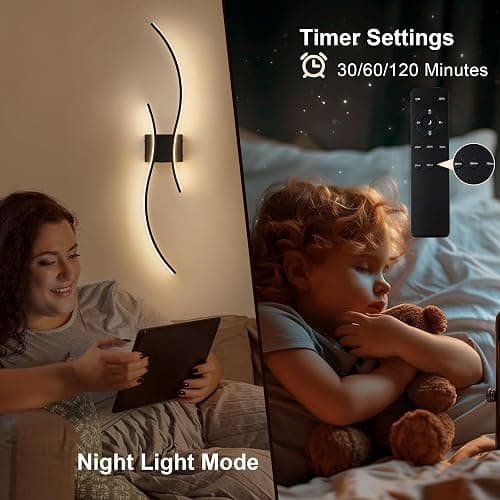 KARTOOSH Battery Operated Wall Sconces Set of Two with Remote Control, Stepless Colors 3000K-6000K & Dimming, LED Black Wireless Wall Light for Living Room, Hallway, Bedroom, 39.3 Inch (2 Pack) - Black - 39.3 Inches (2 pack) thumbnail 8