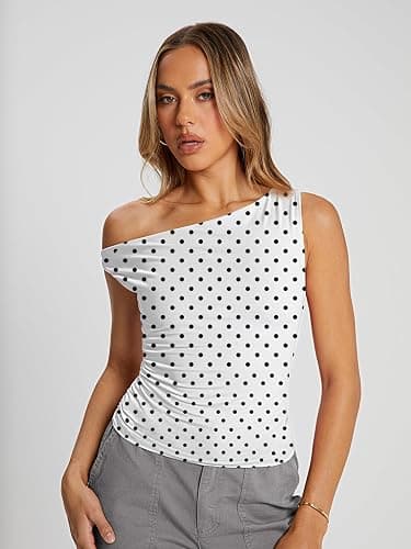 Trendy Queen Women's Off The Shoulder Tank Top, Sleeveless Stretchy Going Out Crop Top, Y2K Fashion T-Shirt for Summer thumbnail 2