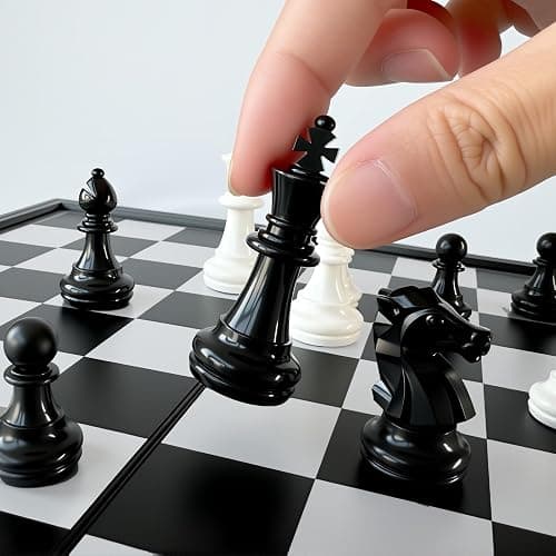 Travel Chess Set, 10 inch Magnetic Chess Board with 2 Extra Queen Portable Folding Board Chess Games for Kids, Adults thumbnail 6